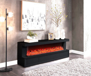 Dorian 71"W Black Finish TV Stand with Fireplace and Speaker