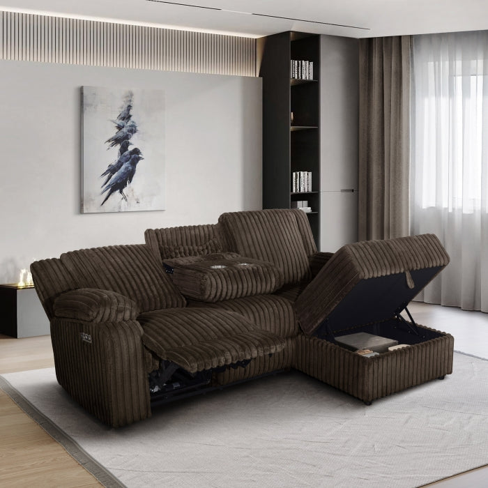 L-Shape Sectional Single Power Recliner Corduroy
