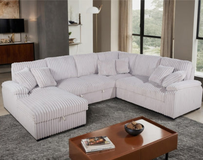 U-Shaped Pull Out Sectional Sofa w/ Storage Chaise