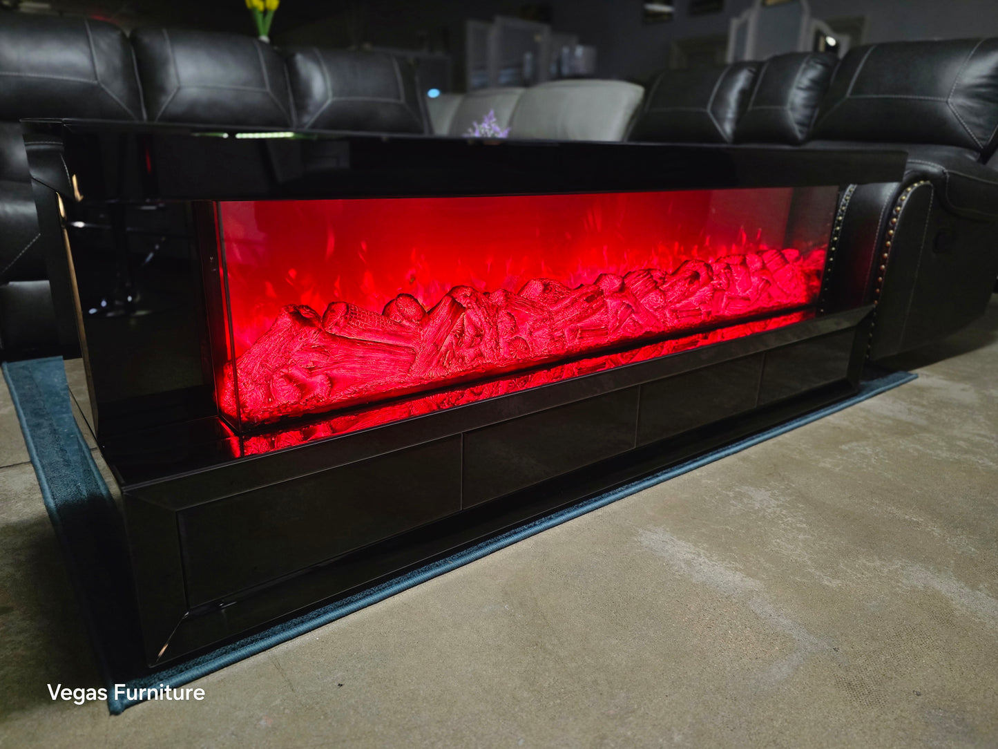 Dorian 71"W Black Finish TV Stand with Fireplace and Speaker