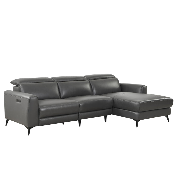 L-Shape Sectional Single Power Recliner Genuine Leather