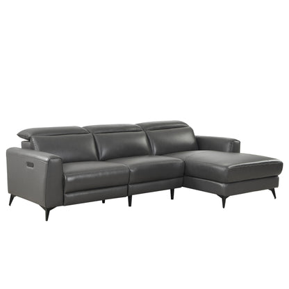 L-Shape Sectional Single Power Recliner Genuine Leather