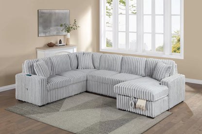 Sofa W/ Pull-Out Bed + RAF Chaise Storage + USB Port