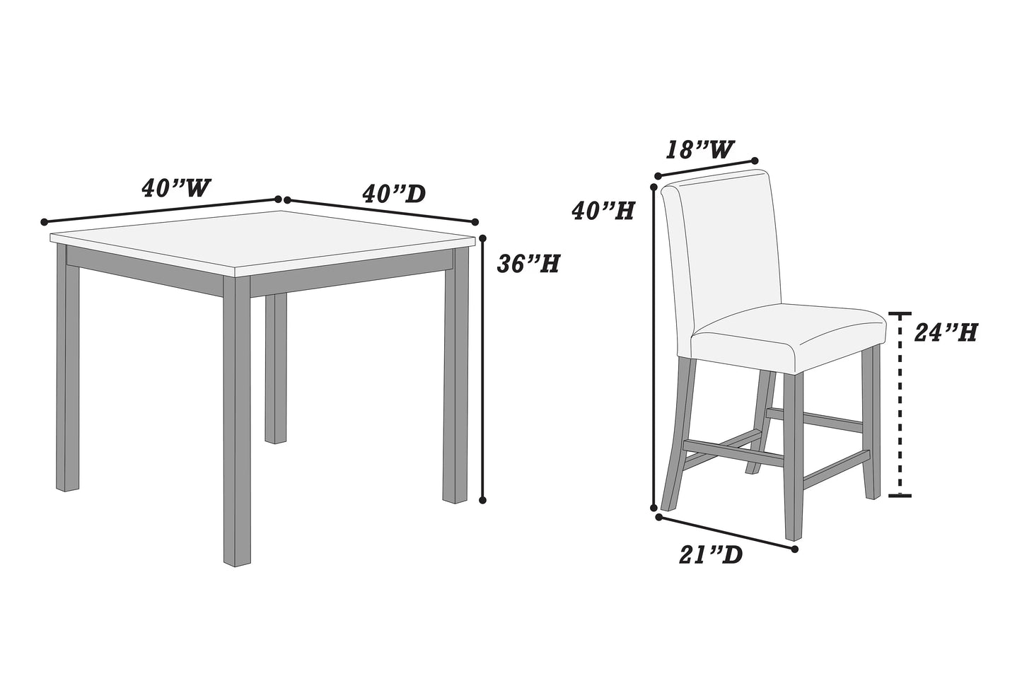 5-Pcs Counter Height Dining Set
Table + 4 Chairs