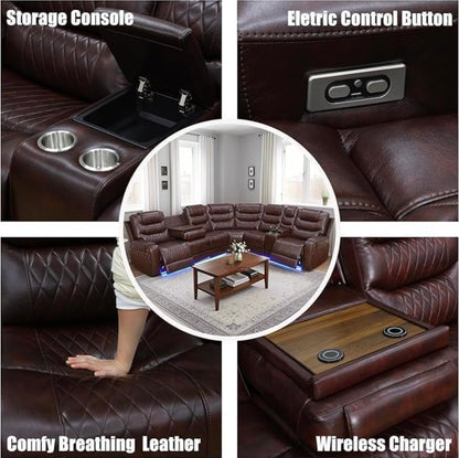 Sectional Power Recliner drop off table w wireless charger