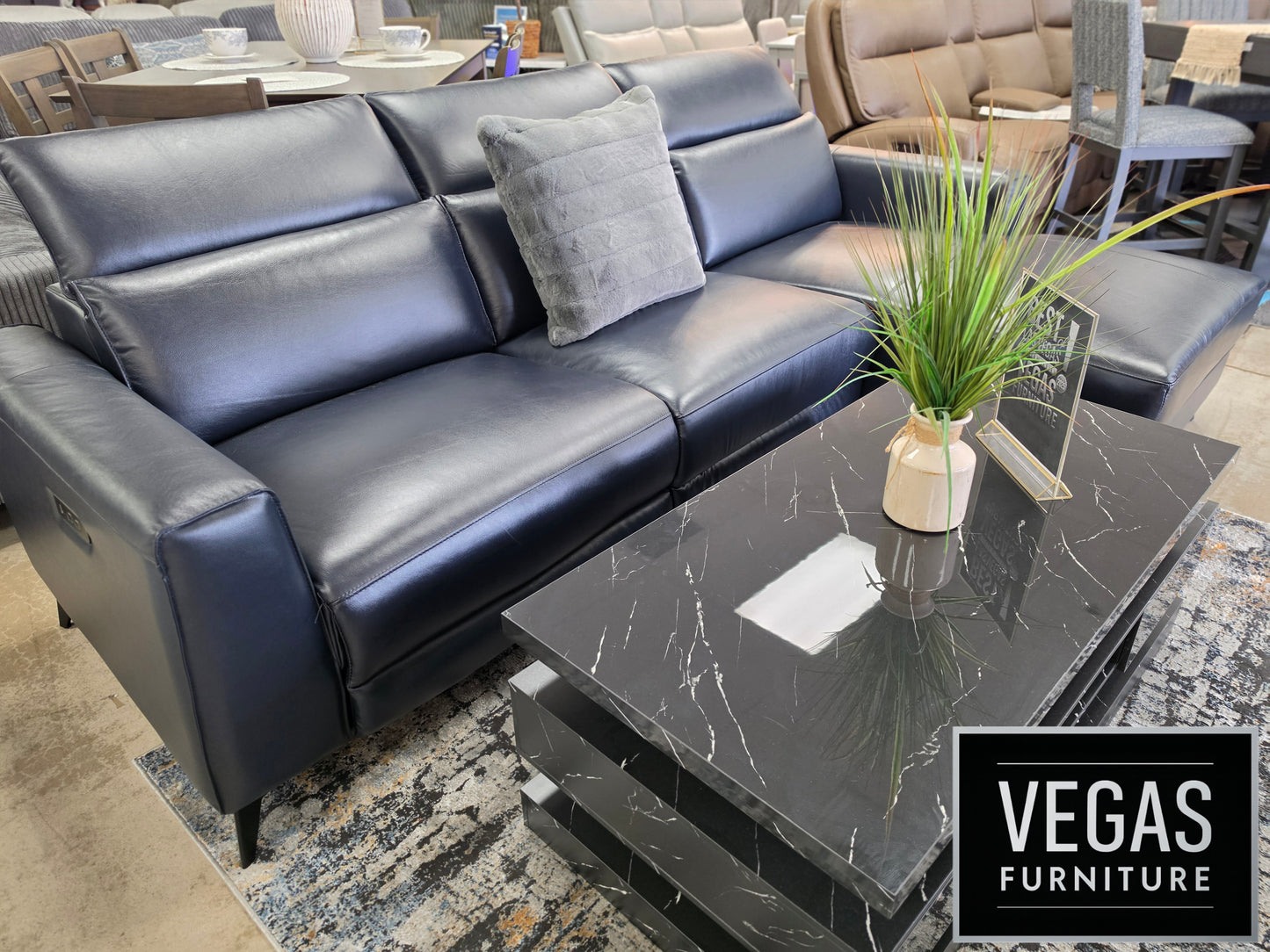 L-Shape Sectional Single Power Recliner Genuine Leather
