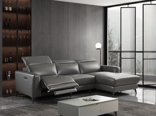 L-Shape Sectional Single Power Recliner Genuine Leather