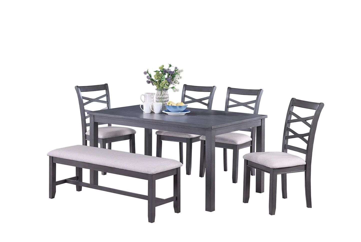 6-Pcs Dining Set
Table + 4 Chairs + Bench