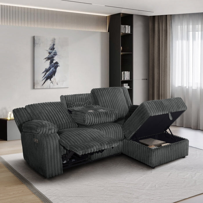 L-Shape Sectional Single Power Recliner Corduroy