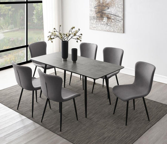 7-piece Dining Set with Extension Table Grey