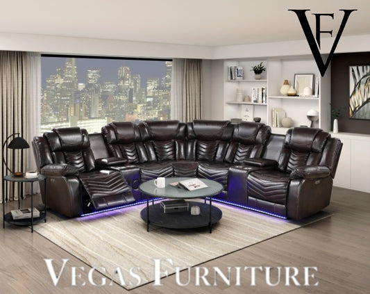 Power Reclining Sectional with Consoles, Speakers, Subwoofer and LED Lighting Low in Stock, please call