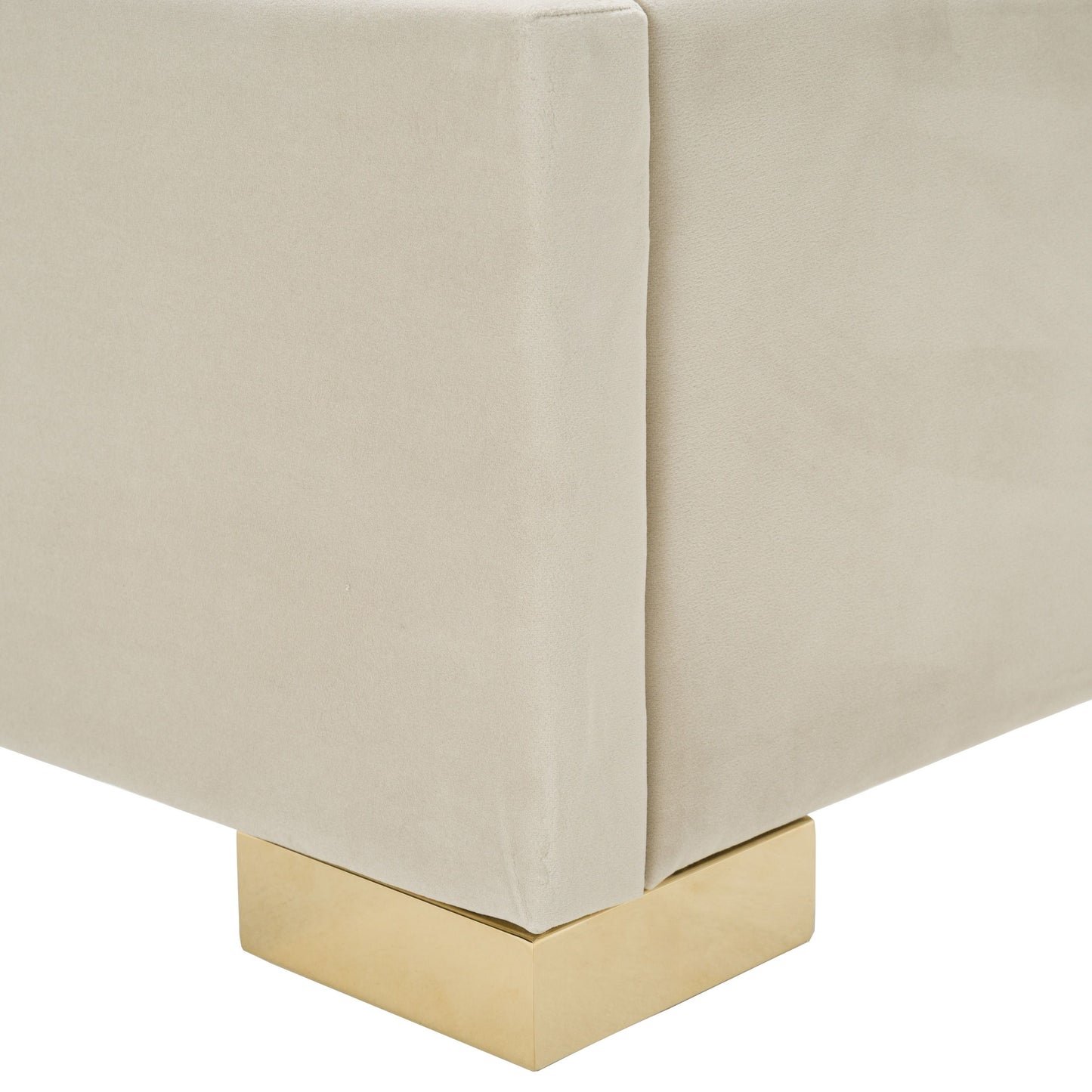 Modern Beige Velvet & Gold Bed E.King Bed Frame 2 nightstand