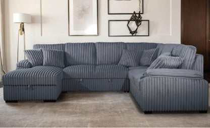 U-Shaped Pull Out Sectional Sofa w/ Storage Chaise