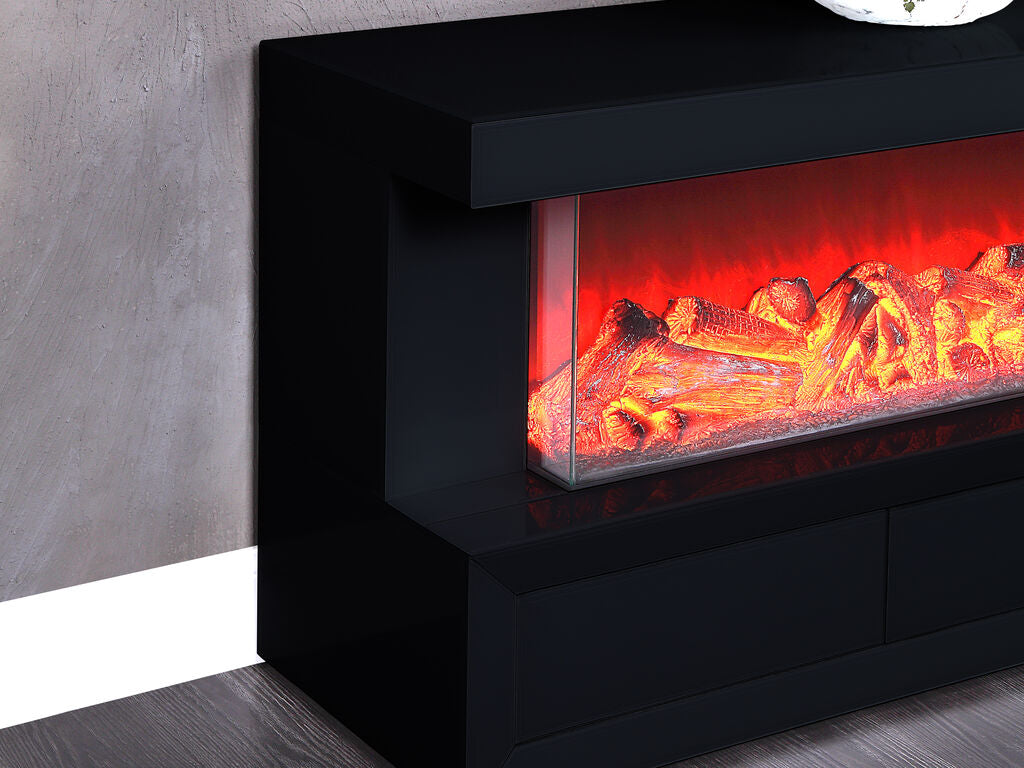 Dorian 71"W Black Finish TV Stand with Fireplace and Speaker
