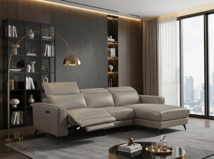 L-Shape Sectional Single Power Recliner Genuine Leather