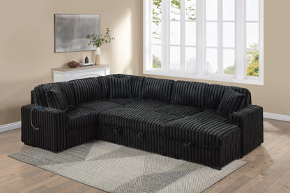 Sofa W/ Pull-Out Bed + RAF Chaise Storage + USB Port