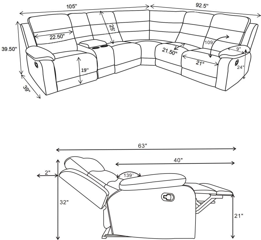 Reclining Sectional Sofa Smoke