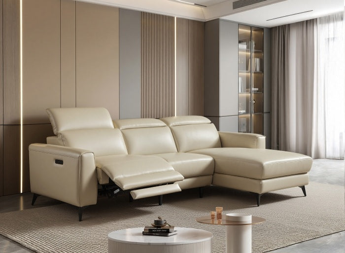 L-Shape Sectional Single Power Recliner Genuine Leather