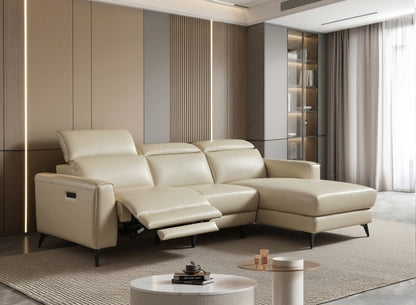 L-Shape Sectional Single Power Recliner Genuine Leather