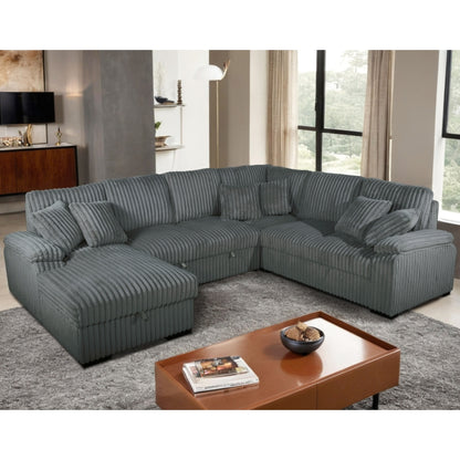U-Shaped Pull Out Sectional Sofa w/ Storage Chaise