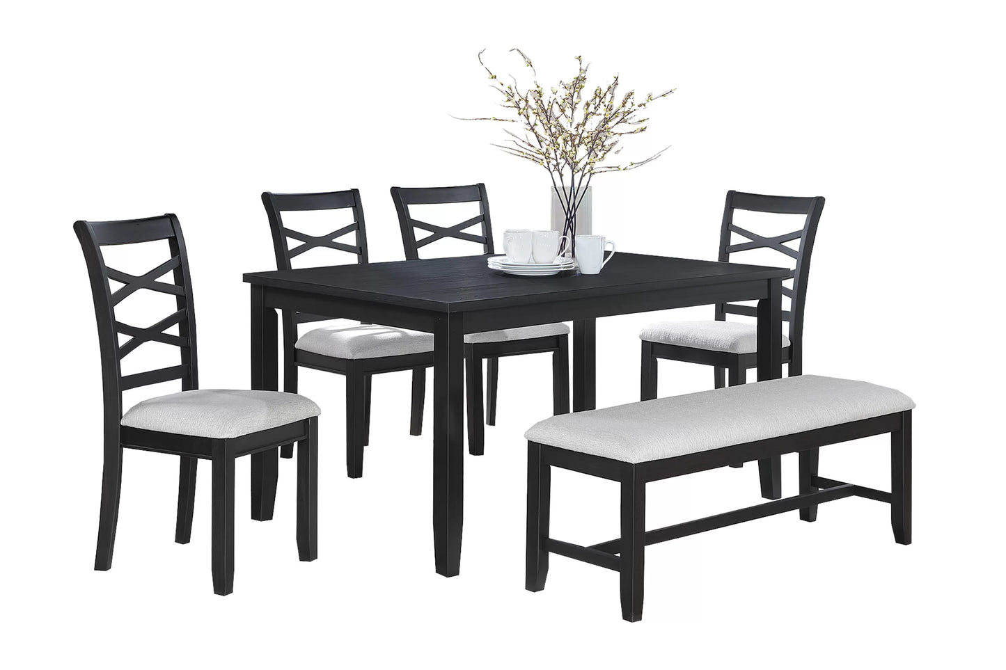 6-Pcs Dining Set
Table + 4 Chairs + Bench