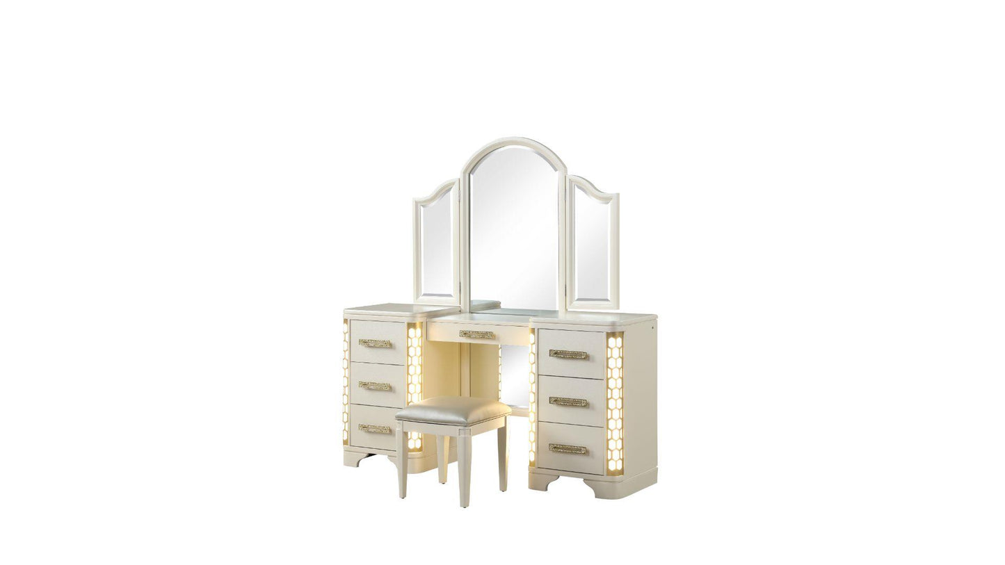 Jasmine Bed Set 4Pc W Vanity  Beige