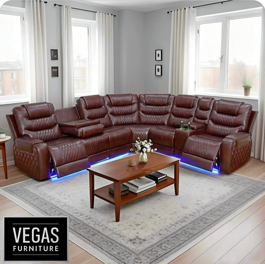 Sectional Power Recliner drop off table w wireless charger