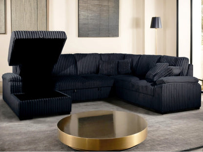 U-Shaped Pull Out Sectional Sofa w/ Storage Chaise
