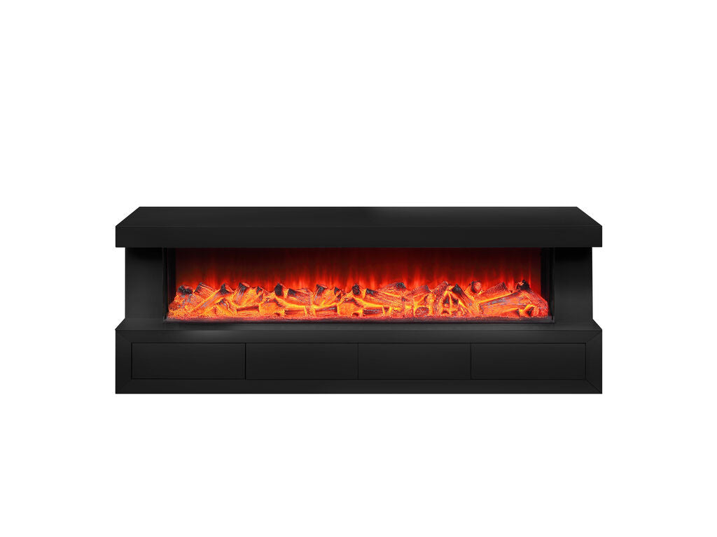 Dorian 71"W Black Finish TV Stand with Fireplace and Speaker