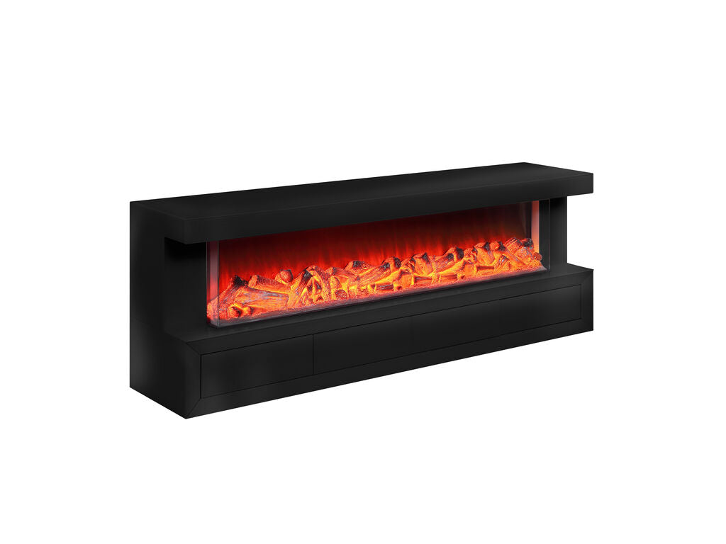 Dorian 71"W Black Finish TV Stand with Fireplace and Speaker