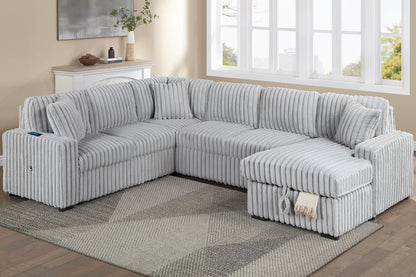 Sofa W/ Pull-Out Bed + RAF Chaise Storage + USB Port