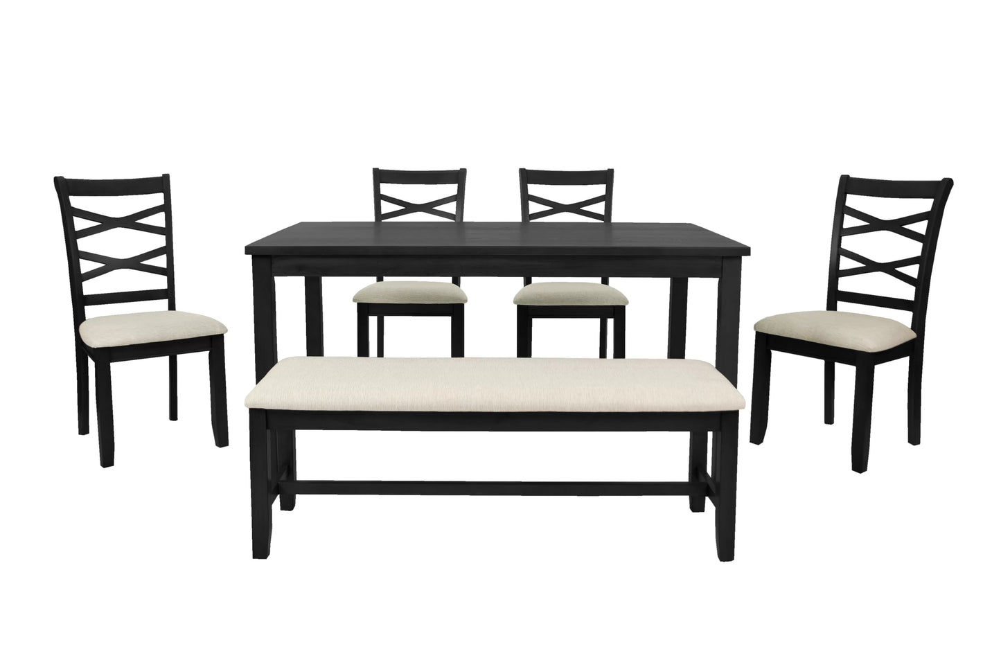 6-Pcs Dining Set
Table + 4 Chairs + Bench