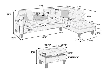 Sectional /W Storage Ottoman & Cup Holders