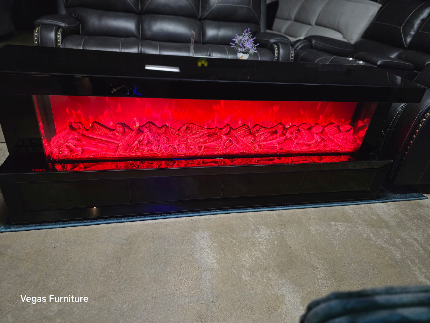 Dorian 71"W Black Finish TV Stand with Fireplace and Speaker