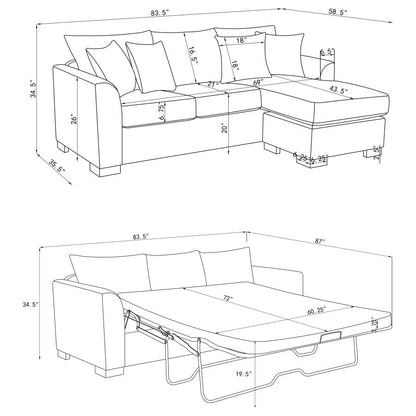 Storey Upholstered Sleeper Sectional Chaise Sofa Dark Grey