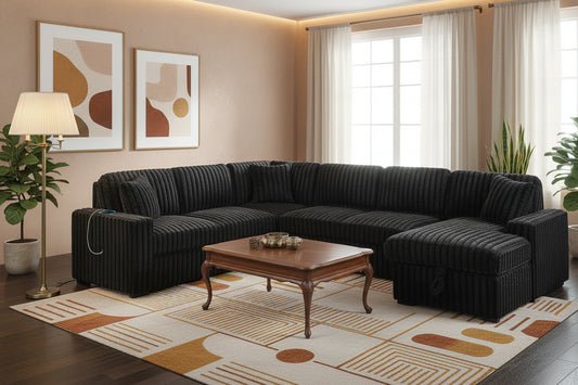 Sofa W/ Pull-Out Bed + RAF Chaise Storage + USB Port