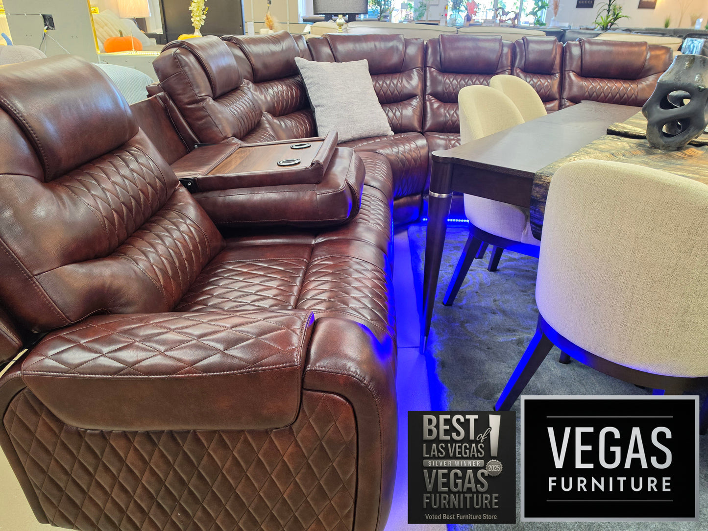 Sectional Power Recliner drop off table w wireless charger