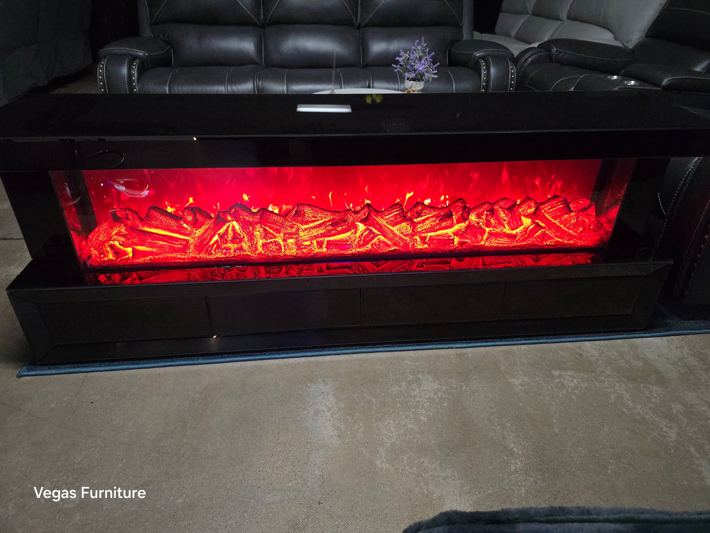 Dorian 71"W Black Finish TV Stand with Fireplace and Speaker